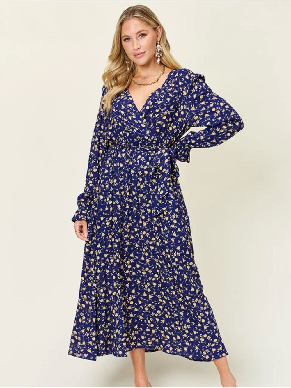 Double Take midi Tie Back Flounce Sleeve Dress - Picture 1 of 2